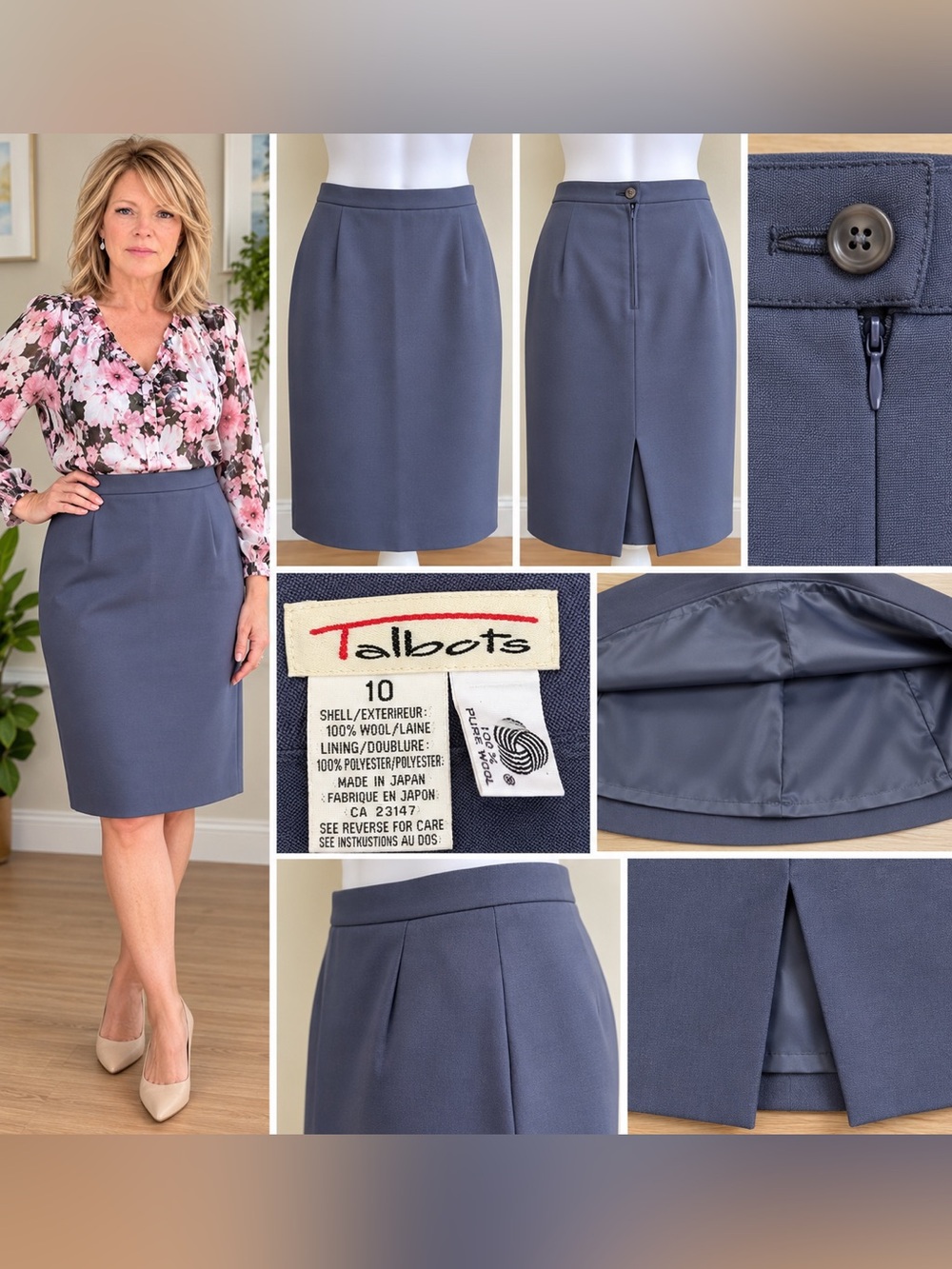 Talbots Slate Blue Wool Pencil Skirt